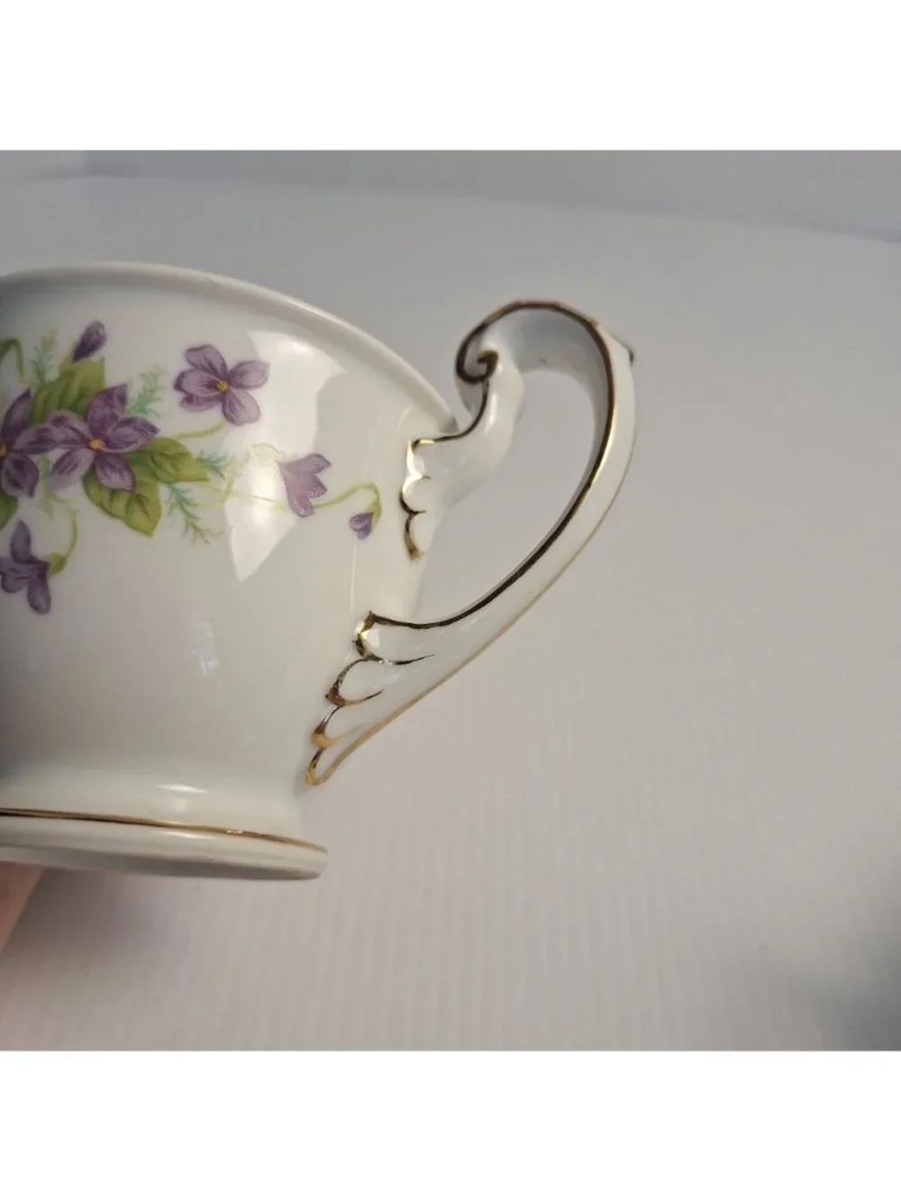 WENTWORTH CHINA JAPAN PURPLE FLORAL GOLD TRIM CREAM AND LIDDED SUGAR SET VIOLA